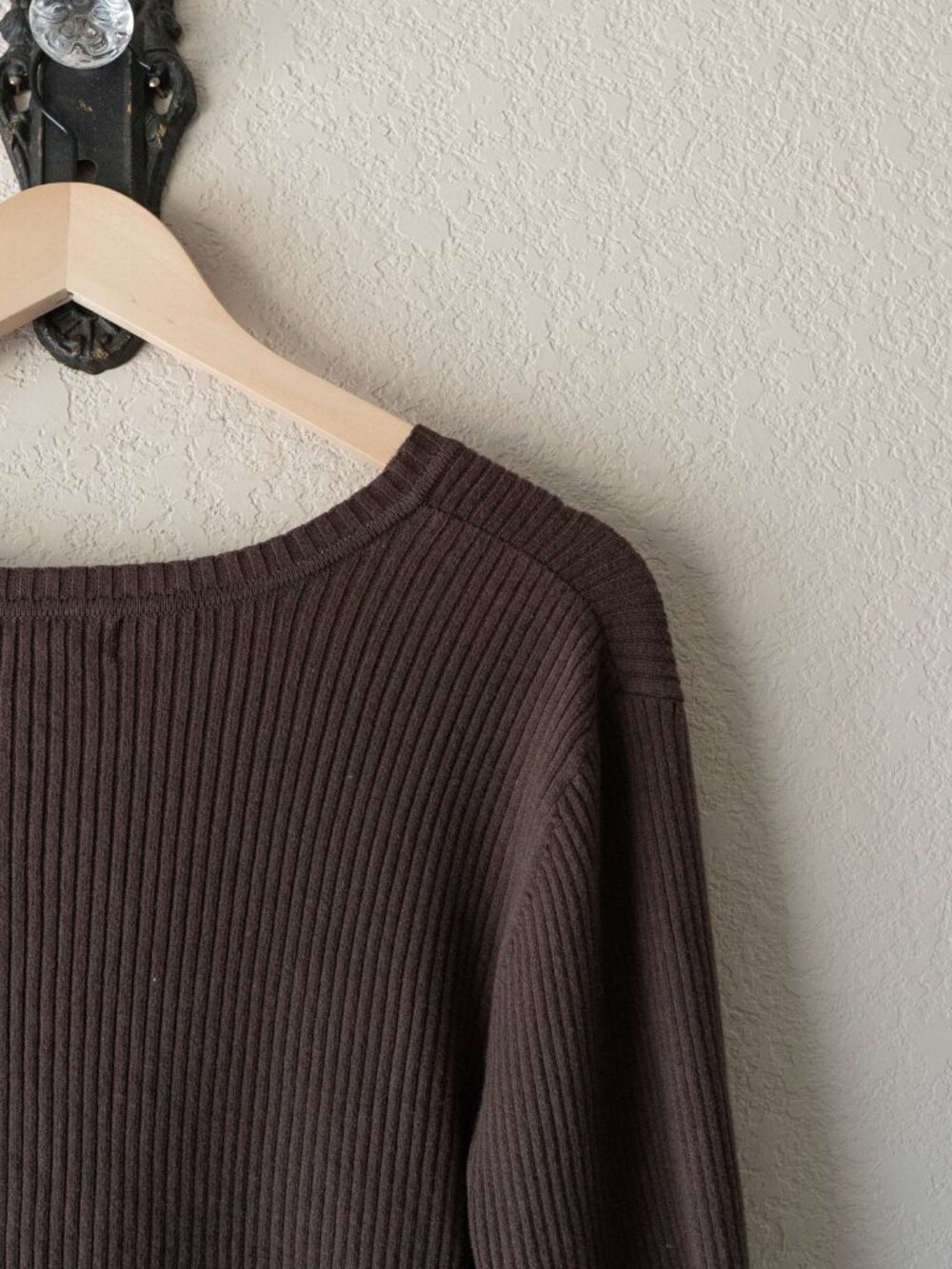 St John's Bay Sweater Womens XL Brown Ribbed V Neck Cotton Knit Pullover - Picture 12 of 14
